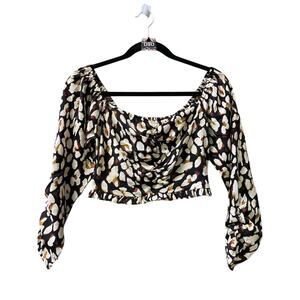 Forever 21 Women's Abstract Print Puff Sleeve Crop Top Size S Multicolor